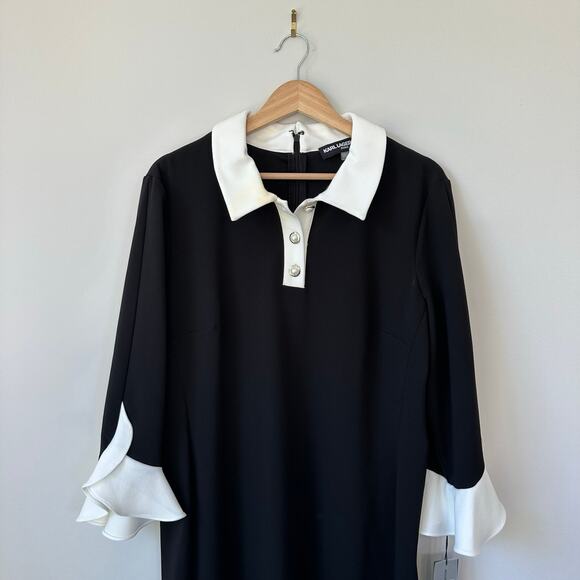 Karl Lagerfeld Paris Collared Shift Dress with Contrast Tulip Sleeve 16 - Picture 4 of 10